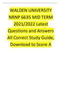 WALDEN UNIVERSITY NRNP 6635 MID TERM 2021 Latest Questions and Answers All Correct Study Guide, Download to Score A