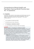Comprehensive Mental Health and Psychiatric Nursing NCLEX Practice Quiz #3: 75 Questions| 2022 update | RATED A+