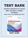 TEST BANK FOR NURSING RESEARCH IN CANADA  Methods, Critical Appraisal, and Utilization, 4TH EDITION LoBiondo-Wood ISBN- 9781771720984