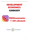 Development economics - Summary - Tilburg university - Economics