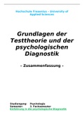 Grundlagen der Testtheorie und der psychologischen Diagnostik Zusammenfassung