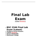 BSC 2346 Final Lab Exam (Latest), Human anatomy and physiology, Rassmussen College.