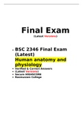 BSC 2346 Final Exam (Latest Version 3) Human anatomy and physiology •	Verified & Correct Answers •	(Latest Versions) •	Secure HIGHSCORE •	Rasmussen College