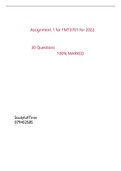 FMT3701 Assignment 1 for 2022 176965  This is a COMPULSORY, MULTIPLE CHOICE QUESTIONS assignment. . It consists of 30 (thirty) questions.