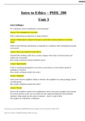 PHL 200 Intro to Ethics Unit 3 - Questions With Complete Solutions