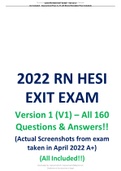 2022 RN HESI EXIT EXAM Version 1 (V1) – All 160 Questions & Answers!!