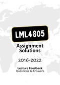 LML4805 (NOtes, ExamPACK, QuestionPACK, Cases, Assignment Tut201 Feedback)