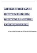 ATI TEAS 7 | TEST BANK | QUESTION BANK | 300+ QUESTIONS & ANSWERS | LATEST SUMMER 2022 