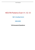 HESI RN Pediatrics Exam 2022-2023 V1, V2,V3 – (100 % Verified Q & A)(135 Answered Questions).