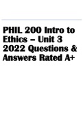 PHIL 200 Intro to Ethics – Unit 3 2022 Questions and Answers Rated A+