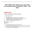 TEST BANK FOR  2022 Business Essentials 8th Canadian Edition By Ronald J. Ebert – Test Bank