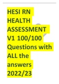 HESI RN  HEALTH ASSESSMENT  V1 100/100 Questions with ALL the answers 2022/23 LATEST UPDATE.
