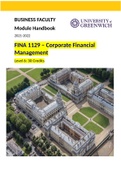 FINA 1129 – Corporate Financial Management 