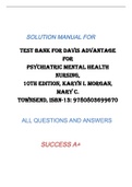 TEST BANK FOR DAVIS ADVANTAGE  FOR  PSYCHIATRIC MENTAL HEALTH  NURSING,  10TH EDITION, KARYN I. MORGAN,  MARY C.  TOWNSEND