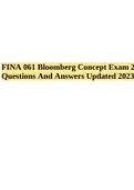 FINA 061 Bloomberg Concept Exam 2 Questions And Answers Updated 2023.