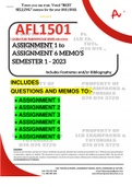 AFL1501 ASSIGNMENT 1 TO 6 - MEMO’S - DETAILED ANSWERS - SEMESTER 1 - 2023 - UNISA (6 ASSIGNMENT MEMO’S ALL-IN-ONE)