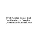 BTEC Applied Science Unit One Chemistry – Complete Questions and Answers 2023