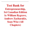 Entrepreneurship 1st Canadian Edition By William Bygrave, Andrew Zacharakis, Sean Wise (Test Bank)