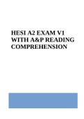 HESI A2 EXAM V1 WITH A&P READING COMPREHENSION