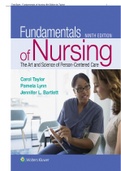 TESTBANK FOR FUNDAMENTALS OF NURSING: THE ART AND SCIENCE OF PERSON CENTRED CARE 9TH EDITION BY TYLOR AND PAMELA  >CHAPTER 1- 46 COMPLETE GUIDE WITH ANSWER KEY 100% VERIFIED.