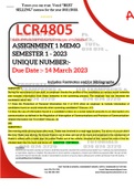 LCR4805 ASSIGNMENT 1 MEMO - SEMESTER 1 - 2023 - UNISA - (DETAILED ANSWERS - DISTINCTION GUARANTEED)