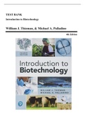 Test Bank - Introduction to Biotechnology, 4th Edition (Thieman, 2019), Chapter 1-13 | All Chapters