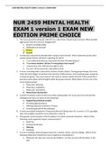 NUR 2459 MENTAL HEALTH EXAM 1 version 1 EXAM NEW EDITION PRIME CHOICE