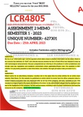 LCR4805 ASSIGNMENT 2 MEMO - SEMESTER 1 - 2023 - UNISA - (DETAILED ANSWERS WITH REFERENCES - DISTINCTION GUARANTEED)