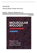 Test Bank - Molecular Biology: Principles and Practice, 2nd Edition (Cox, 2016) Chapter 1-22 | All Chapters