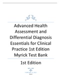 TEST BANK FOR ADVANCED HEALTH ASSESMENT AND DIFFERENTIAL DIAGNOSIS ESSENTIALS FOR CLINICAL PRACTICE 1ST EDITION 2024 LATEST UPDATE BY MYRICK.
