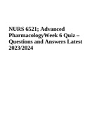 NURS 6521; Advanced Pharmacology Week 6 Quiz – Questions and Answers Latest 2023/2024