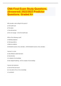 CNA Final Exam Study Questions, (Answered) 2022/2023 Predictor Questions. Graded A+