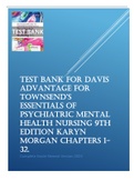 TEST BANK FOR DAVIS ADVANTAGE FOR TOWNSEND’S ESSENTIALS OF PSYCHIATRIC MENTAL HEALTH NURSING 9TH EDITION KARYN MORGAN CHAPTERS 1-32.