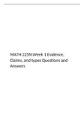 MATH 225N Week 1 Evidence Claims and Types Questions and Answers, MATH 225N Statistical Reasoning For Health Sciences, Chamberlain College of Nursing.